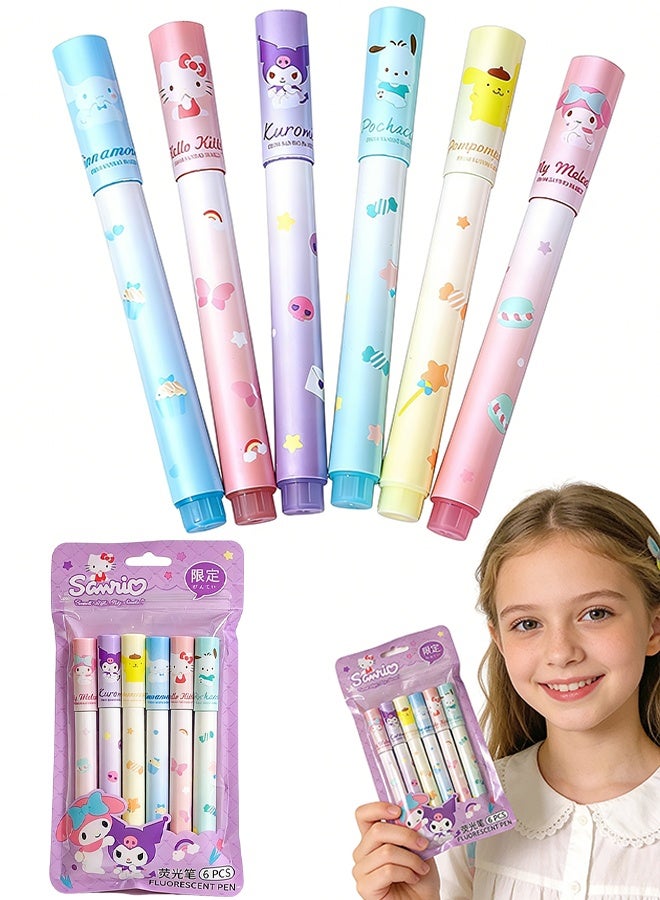 Sanrio 6-Color Highlighter Set, Cute Kuromi & My Melody Patterns, Dry-Quick Fluorescent Markers with Chisel Tip, Office School Supplies, Perfect Student Gift, Back to School & Gift Idea - Image 1